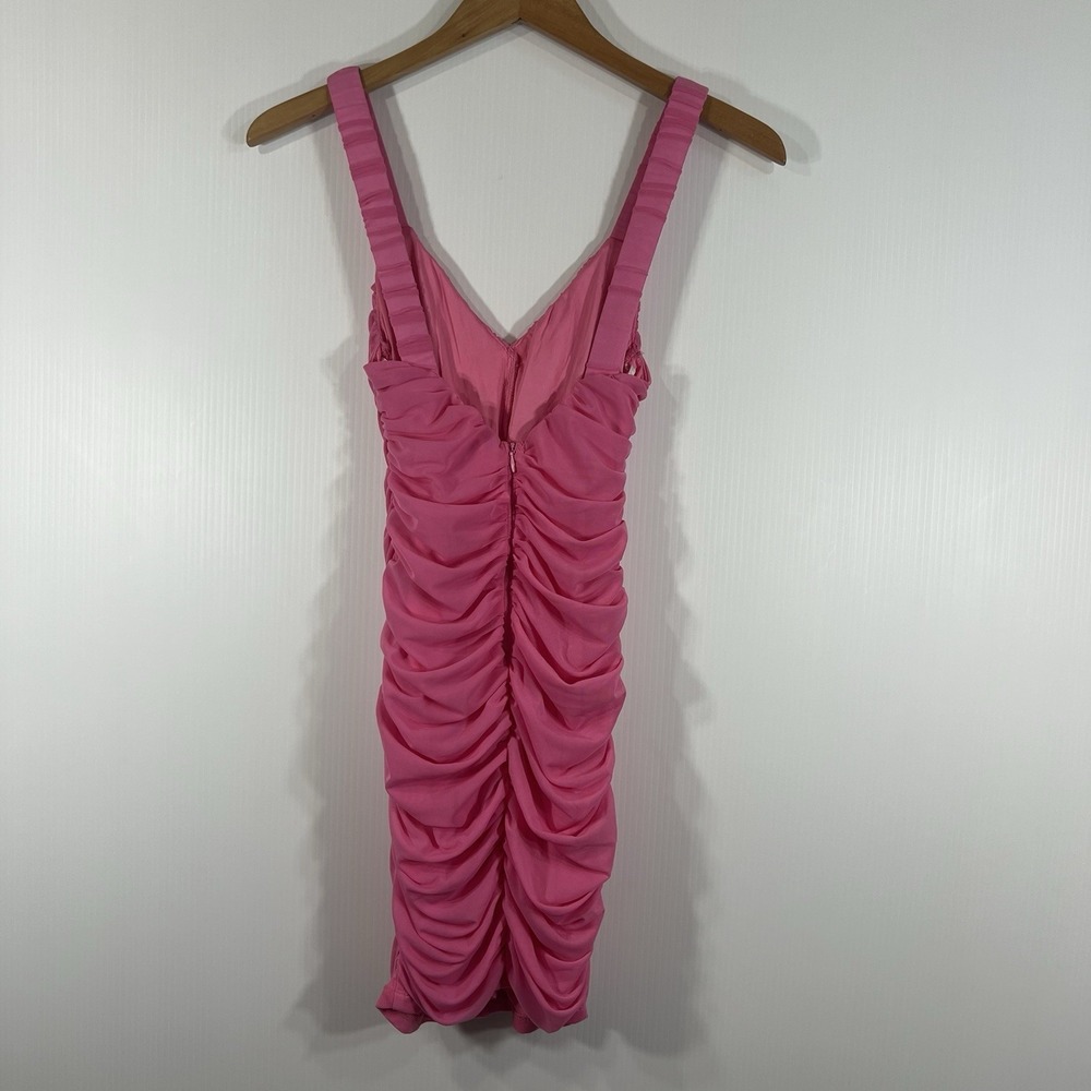 HELLO MOLLY Let's Celebrate Mini Dress Size S 4 Pink Ruched Bodycon Barbie NEW - Picture 5 of 13